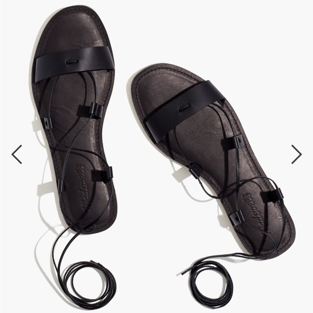 Madewell Black Boardwalk Lace-Up Sandal in Leather size 6.5